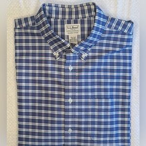 L.L. Bean Men's Navy and White Checkered Shirt